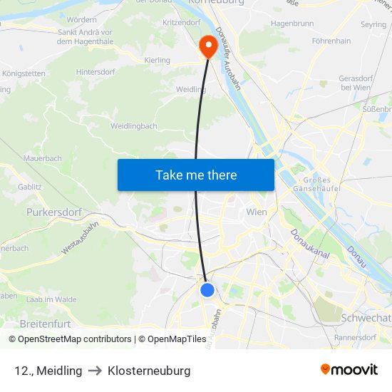 12., Meidling to Klosterneuburg map
