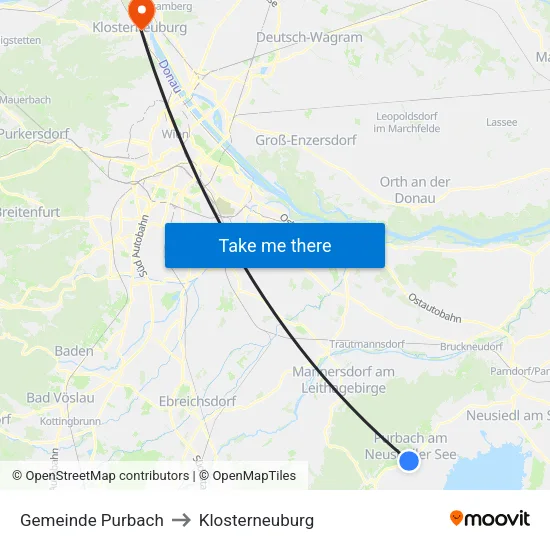 Gemeinde Purbach to Klosterneuburg map