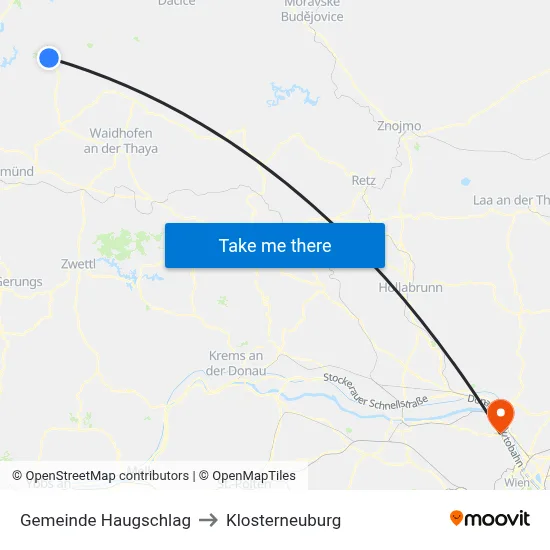 Gemeinde Haugschlag to Klosterneuburg map