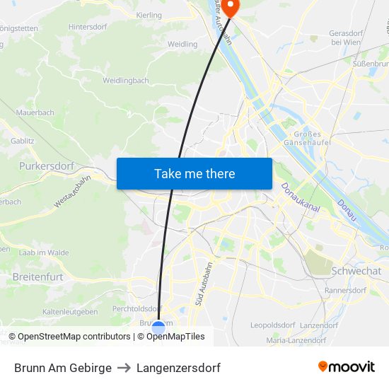 Brunn Am Gebirge to Langenzersdorf map