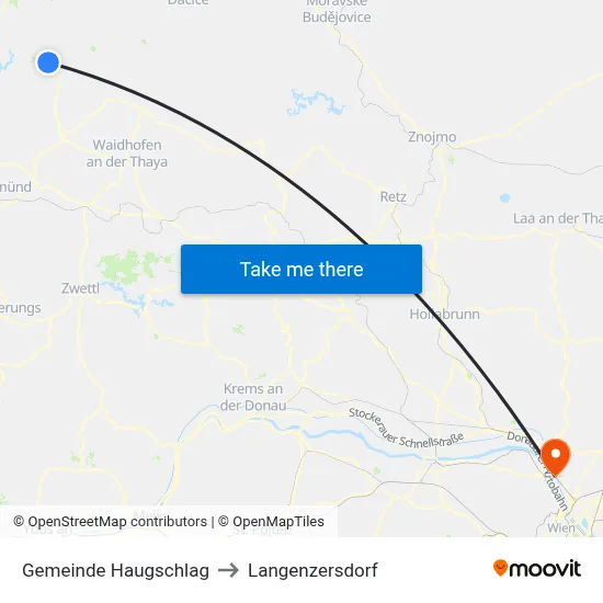 Gemeinde Haugschlag to Langenzersdorf map