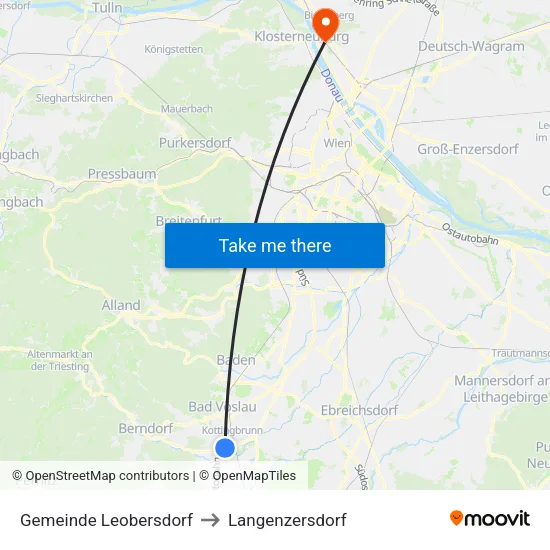 Gemeinde Leobersdorf to Langenzersdorf map