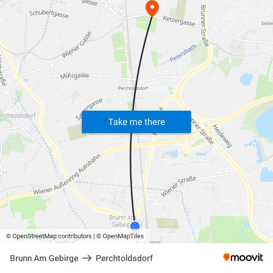 Brunn Am Gebirge to Perchtoldsdorf map