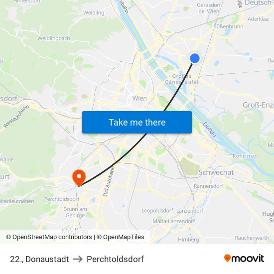 22., Donaustadt to Perchtoldsdorf map