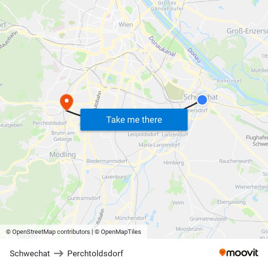 Schwechat to Perchtoldsdorf map