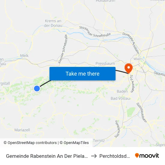Gemeinde Rabenstein An Der Pielach to Perchtoldsdorf map
