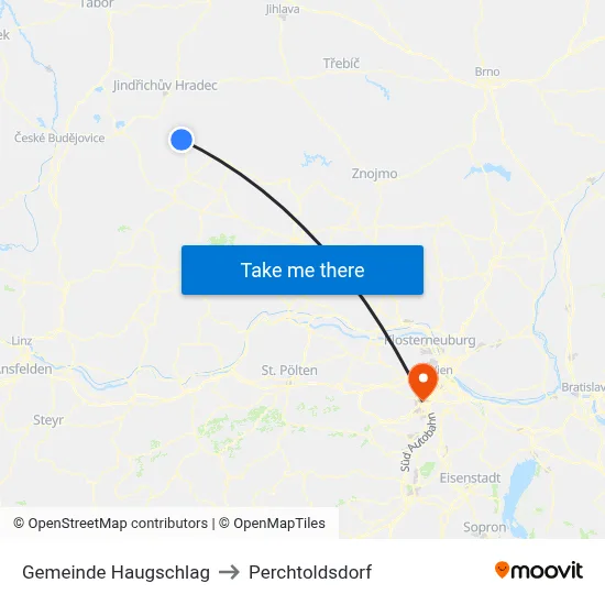 Gemeinde Haugschlag to Perchtoldsdorf map