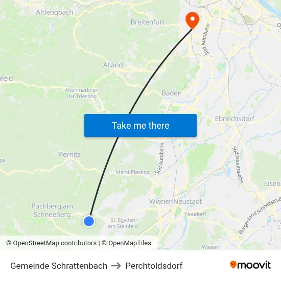 Gemeinde Schrattenbach to Perchtoldsdorf map