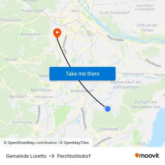 Gemeinde Loretto to Perchtoldsdorf map