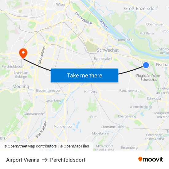 Airport Vienna to Perchtoldsdorf map