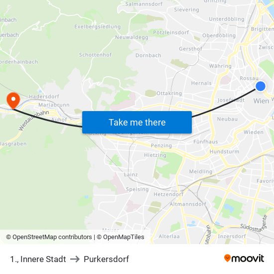 1., Innere Stadt to Purkersdorf map