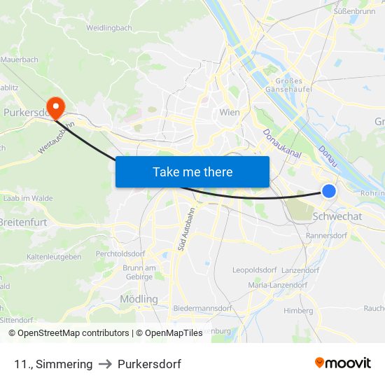 11., Simmering to Purkersdorf map