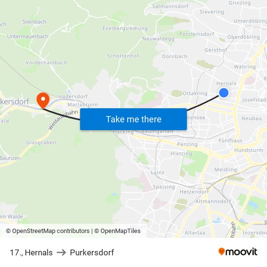 17., Hernals to Purkersdorf map