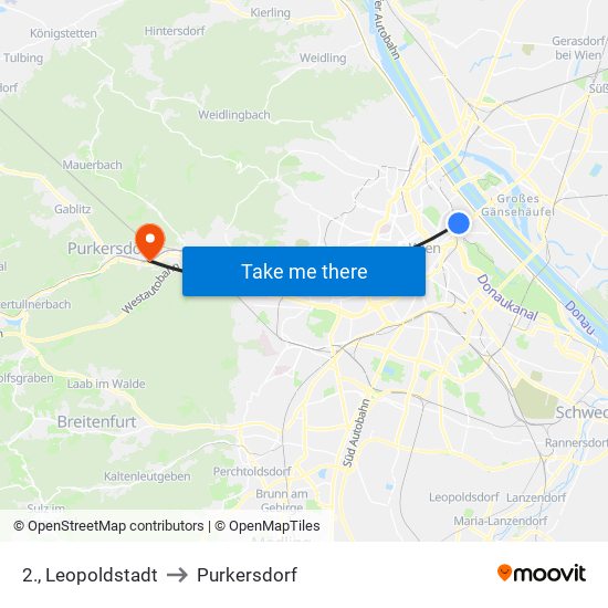 2., Leopoldstadt to Purkersdorf map