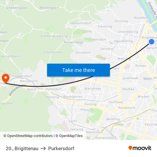 20., Brigittenau to Purkersdorf map