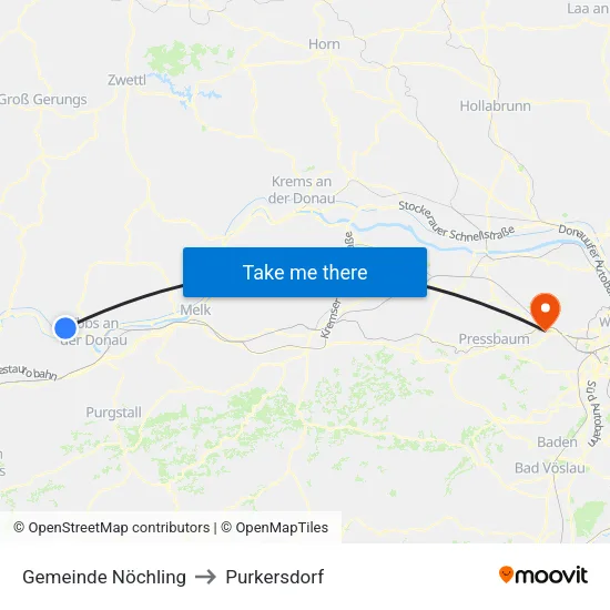 Gemeinde Nöchling to Purkersdorf map
