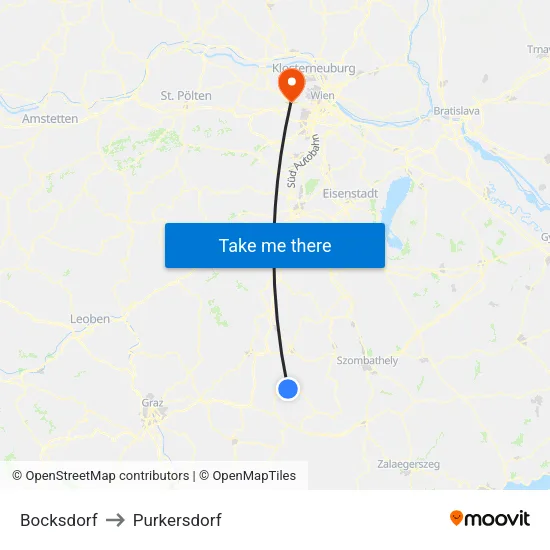 Bocksdorf to Purkersdorf map