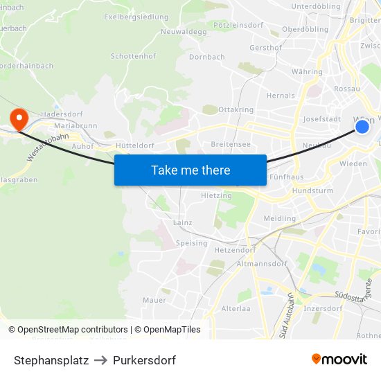 Stephansplatz to Purkersdorf map