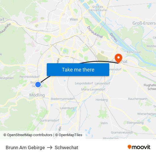 Brunn Am Gebirge to Schwechat map
