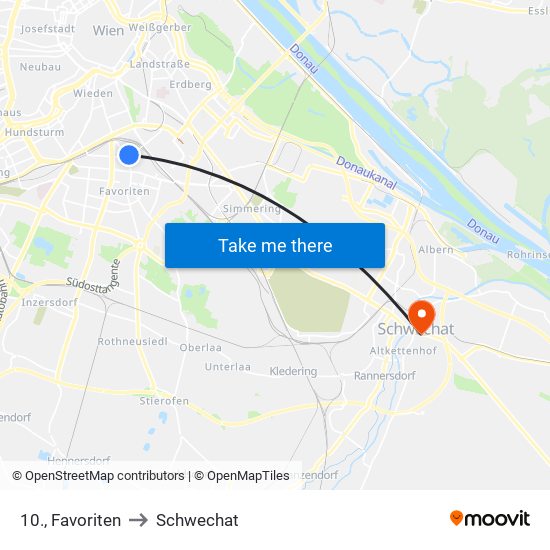 10., Favoriten to Schwechat map