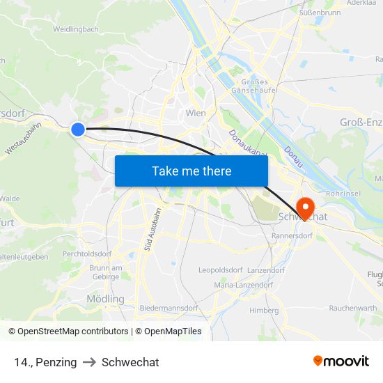 14., Penzing to Schwechat map