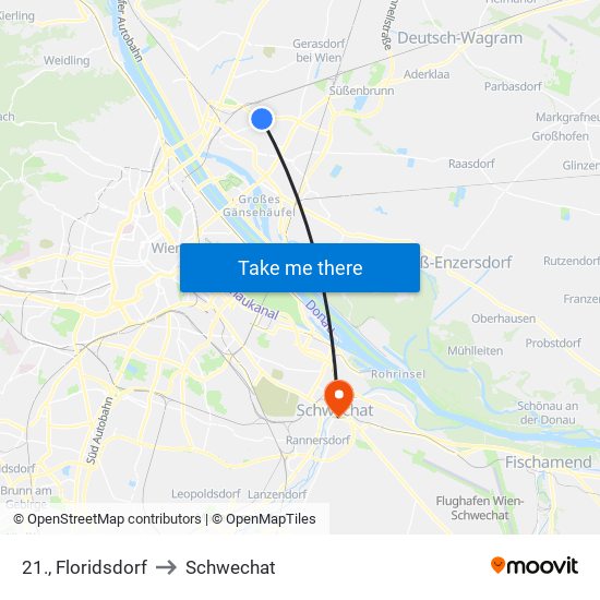 21., Floridsdorf to Schwechat map