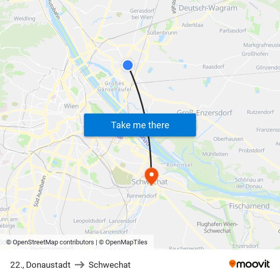 22., Donaustadt to Schwechat map
