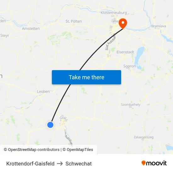Krottendorf-Gaisfeld to Schwechat map
