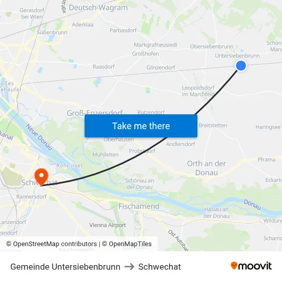 Gemeinde Untersiebenbrunn to Schwechat map