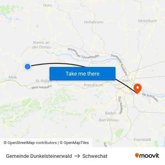 Gemeinde Dunkelsteinerwald to Schwechat map