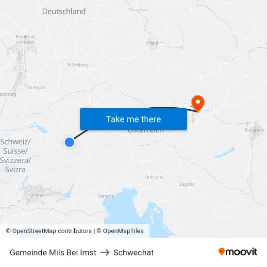 Gemeinde Mils Bei Imst to Schwechat map
