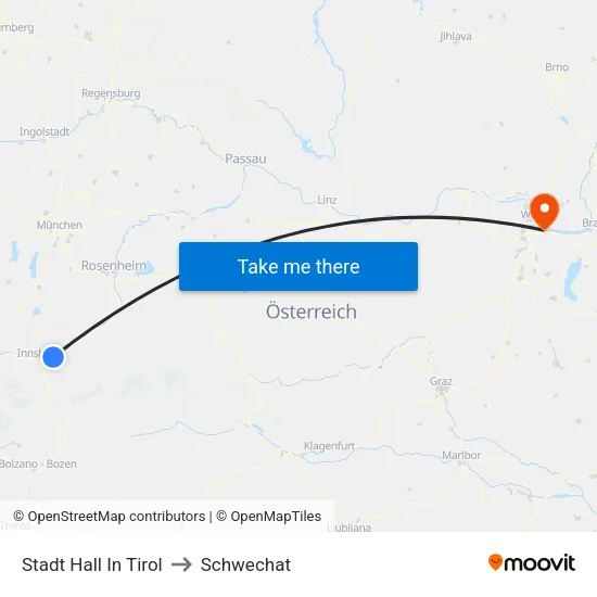 Stadt Hall In Tirol to Schwechat map