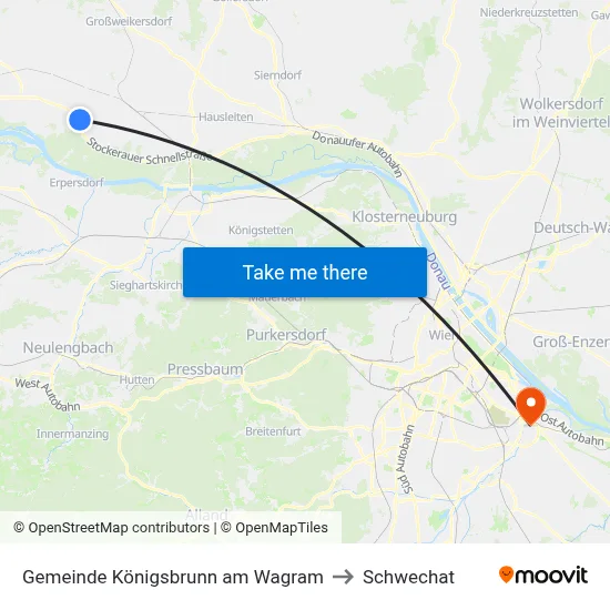 Gemeinde Königsbrunn am Wagram to Schwechat map