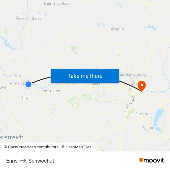Enns to Schwechat map