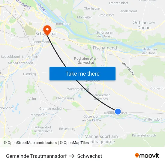 Gemeinde Trautmannsdorf to Schwechat map