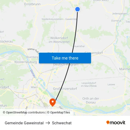 Gemeinde Gaweinstal to Schwechat map
