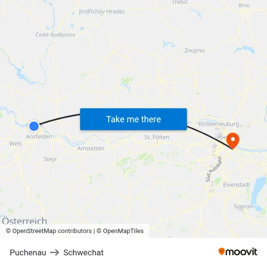 Puchenau to Schwechat map