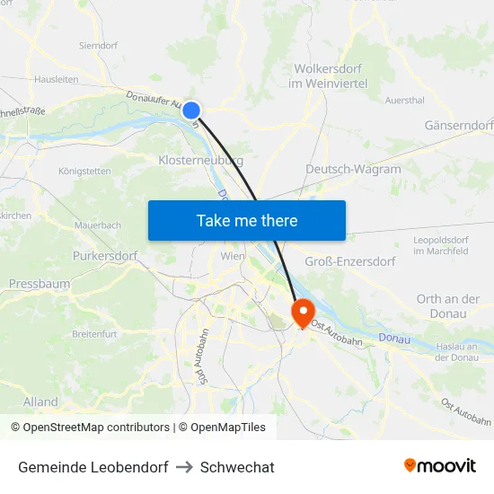 Gemeinde Leobendorf to Schwechat map