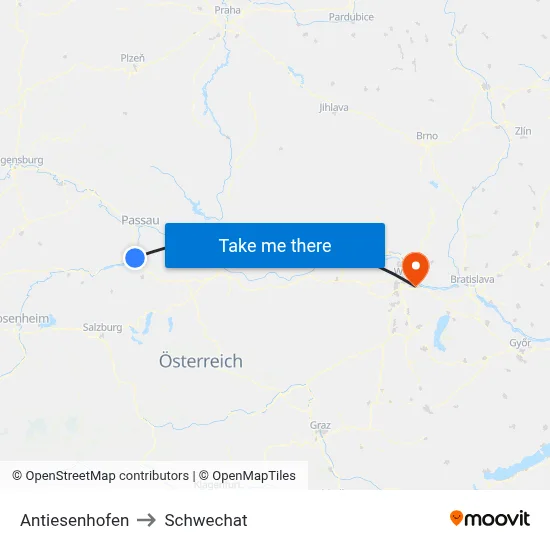Antiesenhofen to Schwechat map