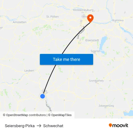 Seiersberg-Pirka to Schwechat map