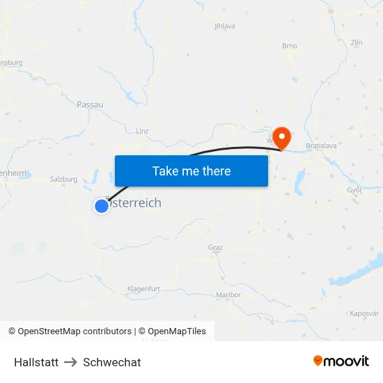 Hallstatt to Schwechat map