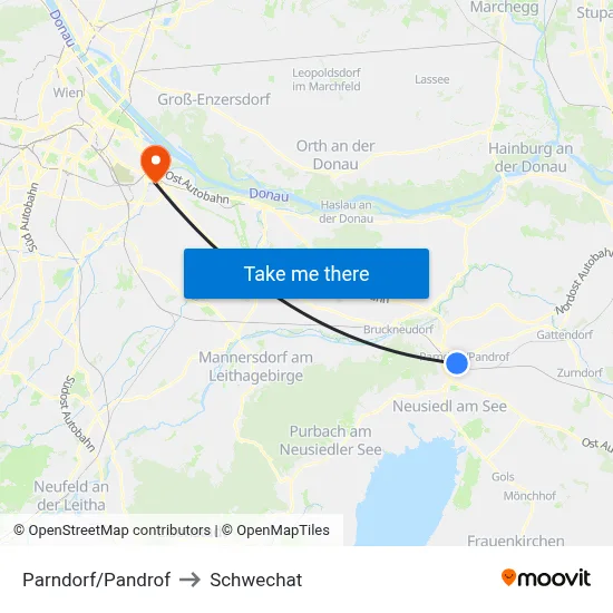 Parndorf/Pandrof to Schwechat map