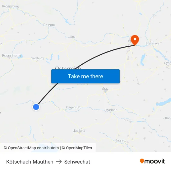 Kötschach-Mauthen to Schwechat map