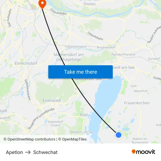 Apetlon to Schwechat map