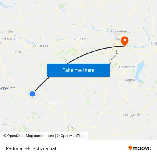 Radmer to Schwechat map