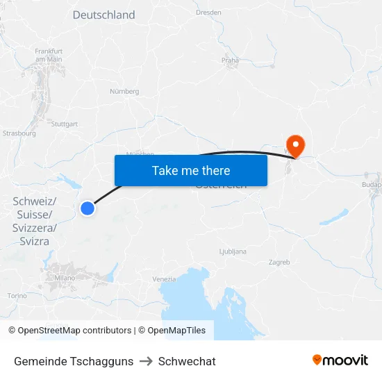 Gemeinde Tschagguns to Schwechat map