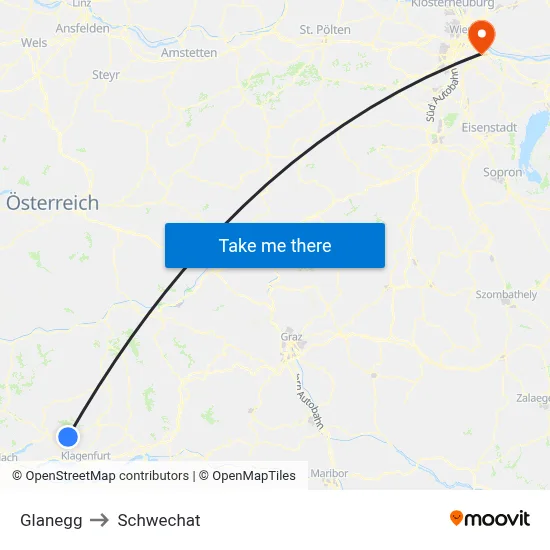 Glanegg to Schwechat map
