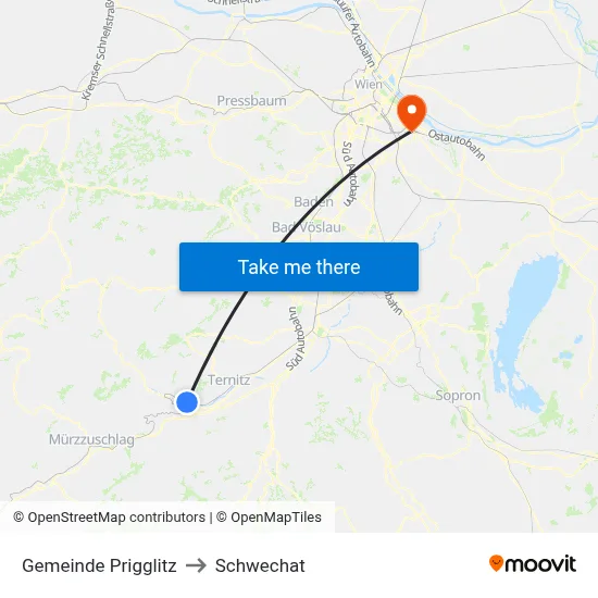 Gemeinde Prigglitz to Schwechat map