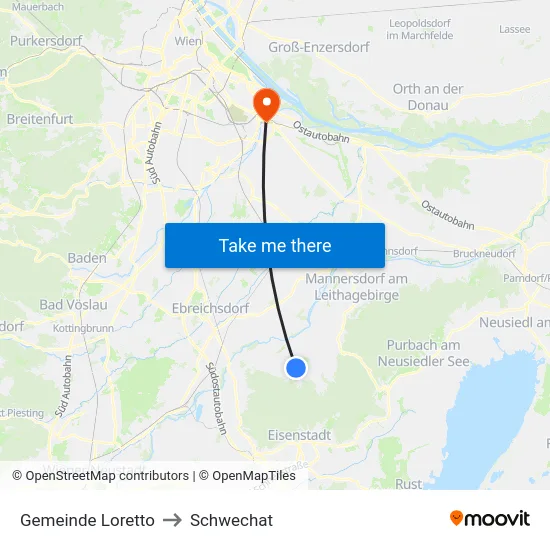 Gemeinde Loretto to Schwechat map