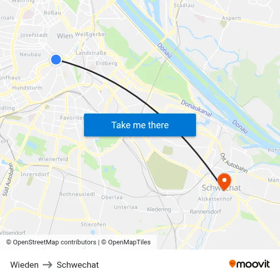 Wieden to Schwechat map